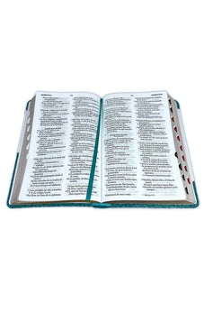 Biblia RVR 1960 Letra Grande Tamaño Manual Símil Piel Duotone Turquesa Blanco con Índice con Cierre