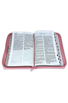 Image of Biblia RVR 1960 Letra Grande Tamaño Manual Símil Piel Rosa Café Filigranas Primaverales con Índice con Cierre